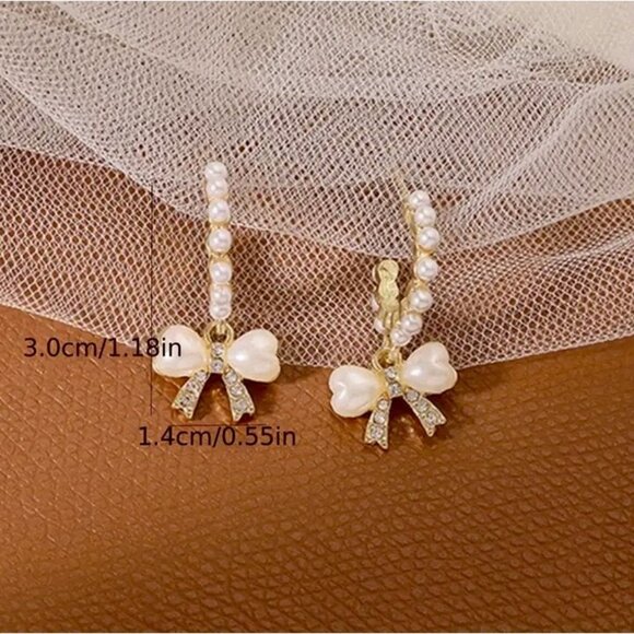 Pearl Bow Drop Hoop Earrings - Picture 3 of 4